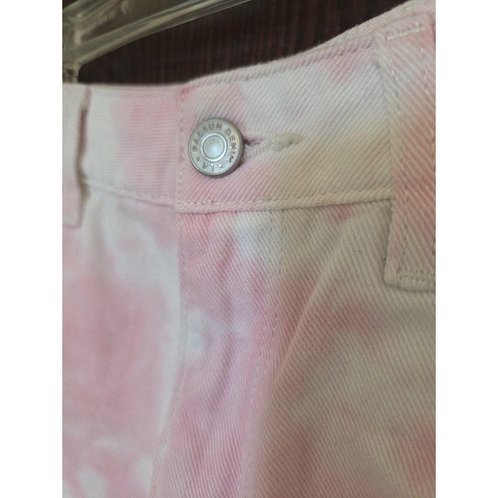 PacSun White Pink Tie Dye High Rise Festival Jean Cut Off Shorts 28 Boho Preppy - Picture 2 of 11